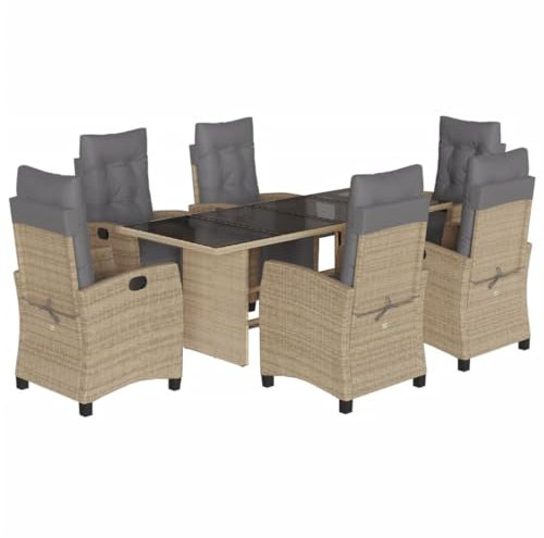 vidaXL Garten Essgruppe 7-TLG., Gartenmöbel Set Tisch mit 6 Stühle, Gartengarnitur mit Kissen, Sitzgruppe Essgarnitur Terrasse, Beigemischung Poly Rattan