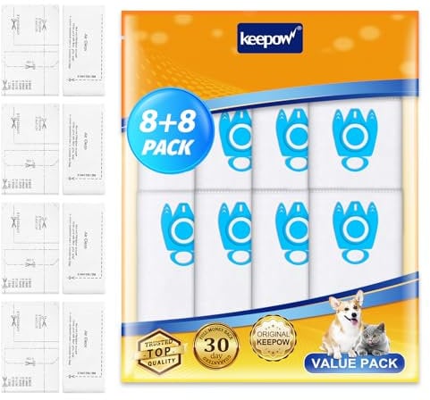 KEEPOW 8 Vacuum Bags for Miele Classic C1 Complete C3 C2 C1, S2 S5 S8 Series Vacuum Cleaner, GN 3D Efficiency Hoover Bags, with 4 Filter Sets
