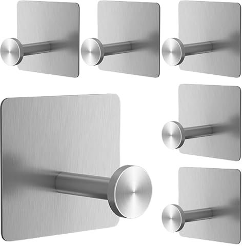CYILIUEN Confezione da 6 ganci adesivi da parete 1407B7 per bagno, cucina, asciugamani, chiavi, argento
