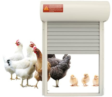 Porte Automatique de Poulailler, Porte Métallique à énergie Solaire avec Minuterie, Ouvre-poulailler électrique pour Poulets, Canards, Oies (White)