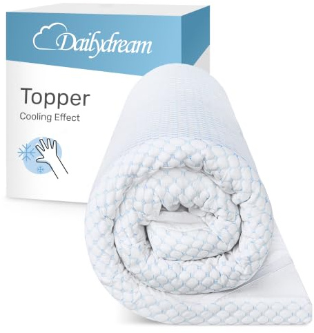 Dailydream Cooling Topper 160x200cm aus Memory Foam, 5 cm hoch | Edition Cool Touch, H1/2, kühlende Matratzenauflage für angenehmen Liegekomfort mit Noppen und elastischen Bändern.