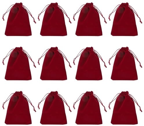 PATIKIL Samtbeutel, 12 Stück Schmuckbeutel 10x12cm Samt Zugbeutel Geschenkverpackungstüte für Hochzeitsgeschenk Party Geburtstag Festivals Burgunderrot