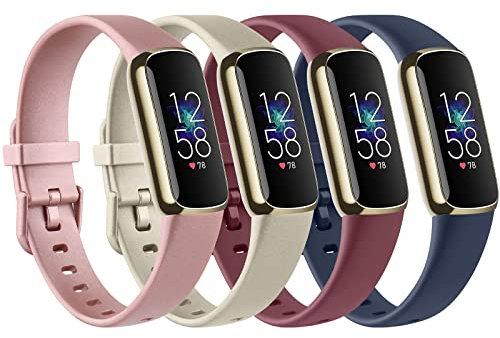 Armbänder kompatibel mit Fitbit Luxe, weiches Silikon, Sportarmbänder für Fitbit Luxe Fitness-Tracker (groß, Roségold/Champagner/Weinrot/Marineblau), 4 Stück