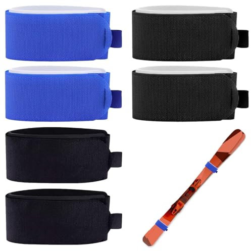 Fascette da Sci Regolabili Cinghia Porta Sci Regolabile con Fascia in Nylon e Spugna per Protezione Sci e Tavole da Snowboard – 6 Pezzi, Colori Variati (Blu/Bianco, Nero/Bianco, Tutto Nero)