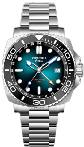 Viqueria Trecento Automatikuhr Stahl Blau GMT Keramik Datum Saphir Herren, Blau, Silber, Armband