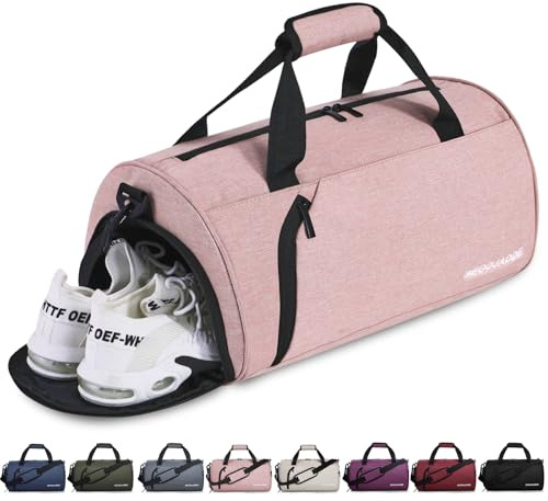 BECOJADDE Sporttaschen für Damen und Herren, 25L Reisetasche Duffel Bag Übernachtungstasche mit Schuhfach & Nassfach, wasserdichte Handgepäcktasche für Sport, Fitnessstudio, Schwimmen, Rosa