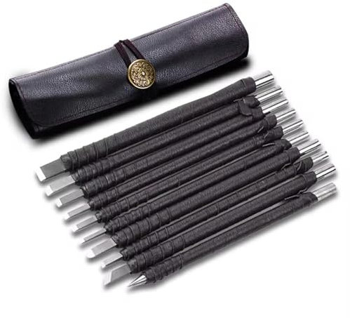 10pcs Tungsten Steel Stone Carving Kit Chisels Engraving Hand Tools with Carrying Bag for Woodworking and Stone Carving