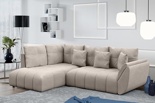 AXLIVING Couch mit Bettfunktion Corleone hellbraune Ecksofa in L Form