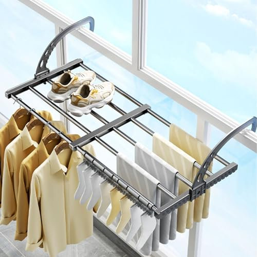 MZSX Tendedero Colgante para radiador, 38-55cm Tendedero para balcón, Tendedero retráctil de Acero Inoxidable, Riel para Colgar sobre la Puerta, Percha Multiusos para Calcetines