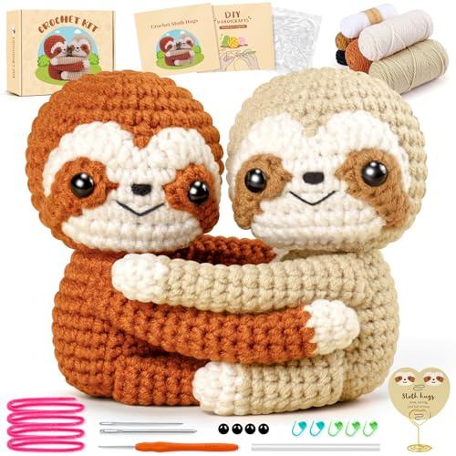 Häkelset für Anfänger, Häkeltier-Set, komplettes Faultier-Häkeln mit Schritt-für-Schritt-Video-Tutorials, Häkeln, Starter-Set, Tier-Set, Anfänger, Häkelset, große Umarmungen für die Liebe (Sloth Hugs)
