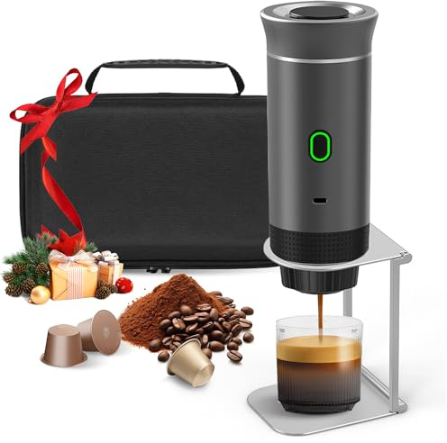 Bostar Machine à café portable avec sac de transport/support pliable pour café, machine à expresso portable 3 en 1 (gris)