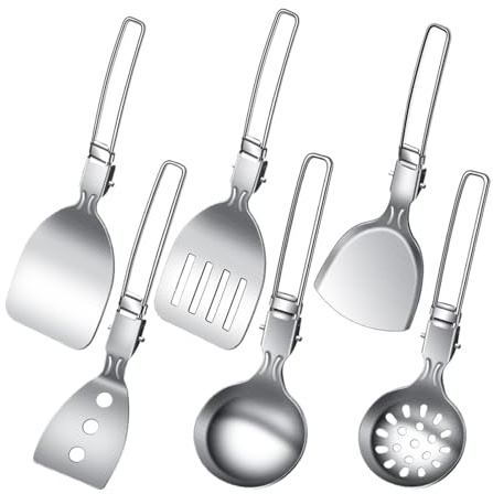 Set de couverts de camping | Lot de 6 ustensiles de cuisine portables – Couverts de cuisine réutilisables antidérapants pour les voyages, la randonnée, les voyages en voiture, les pique-niques à la