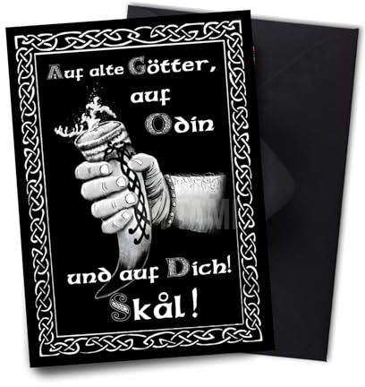 TinyTami Viking Geburtstagskarte mit Wikinger Met Trinkhorn Spruch Auf alte Götter Postkarte hochglänzend 10 x 15 cm mit Briefumschlag keltisches Muster Glückwunschkarte