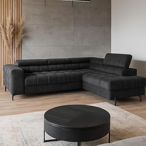 Modern Ferucce Corner Sofa Bed with Storage Adjustable Headrests and Wavy Springs Dark Grey Right Side