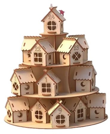 Pegciuho 24 Tägiger Adventskalender, Geschenk für Kinder, Holzhaus für Zuhause, Party, Weihnachten