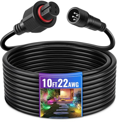 Ceoighe 10FT Outdoor Flood Lights Extension Cord Compatible with Govee H7057/H7058, Waterproof 4 Pin Extension Cable Extend Your Outdoor Flood Lights for Front Door, Backyard, Yard, Driveway, Sidewalk