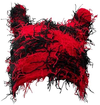 Y2K Style Cat Ear Mütze Hüte für Damen Herren Gothic Strickmütze Cat Hut Distressd Gestricktes Horn Winter Slouchy Party Custom Hut Outdoor