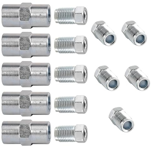 Silkwish Lot de 10 raccords à visser + 5 connecteurs pour câble de frein de 4,75 mm - F M10 x 1 - En acier galvanisé - Conforme à la norme DIN/ISO 1651 - Compatible avec Audi, BMW, Mercedes, VW, etc