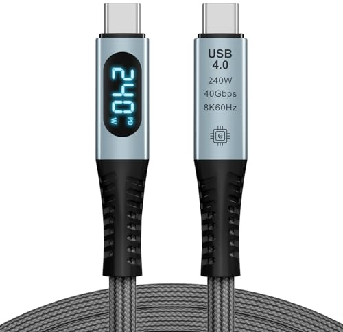 240W USB-C-Kabel 1m mit LED-Anzeige für iPhone Samsung Galaxy MacBook iPad | 40Gbps Datenübertragung, 8K@60Hz Video, E-Marker Chip, 3-Lagen Nylon-Geflecht, 20.000 Biegetests
