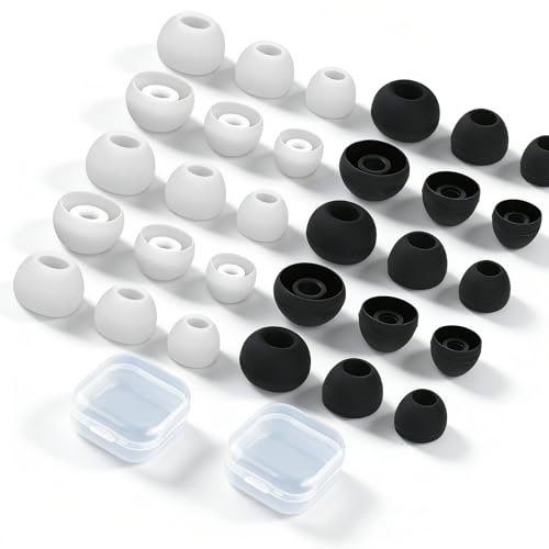 Alinw 15 Pairs Replacement Earbud Tips, Ear Bud Replacement Tips Include 2 Storage Boxes, Rubber Earphone Buds 3 Sizes(S/M/L) for In-Ear Headphones（black White）