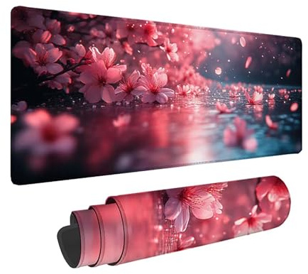 Tapis Souris XXL 1200 x 600 mm, Tapis de Souris Rose sous Main Bureau Fleurs De Cerisier Mouse Pad avec Bords Cousus, Imperméable Base en Caoutchouc Antidérapant Surface Accessoire Bureau -hjw2601SB