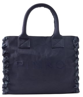 Pinko Borsa Shopper Media Beach in Canvas con Logo e Dettagli Sfrangiati Art. 106673A3A4 (J05 - Viola)