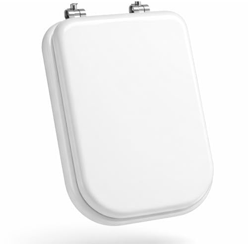 Schläfer 4649102 Abattant WC pour Ideal Standard Série Conca (T637801), Abattant WC en Mdf Blanc brillant, Charnières en Acier Inoxydable à 45°, Remplacement avec Forme dédiée, 42 x 34 cm