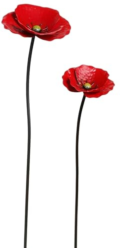 Otbushit Paquet de 2 piquets de Jardin Fleurs en métal, décor extérieur Rouge Vif avec Installation Facile pour décor Parterre Plantes Patio Cour