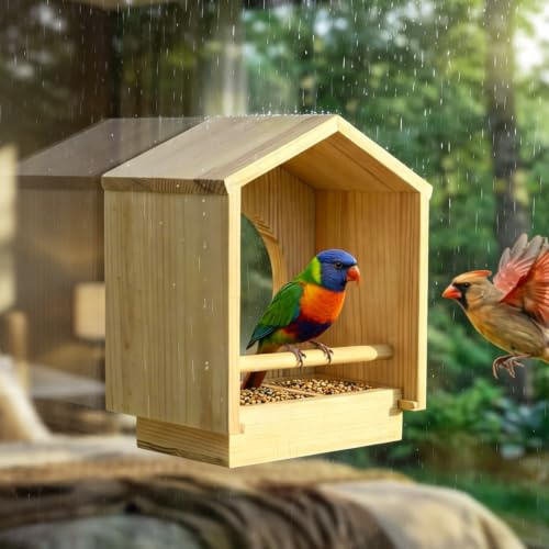 Wooden Window Bird Feeders with Strong Suction Cup Bird Feeder for Window