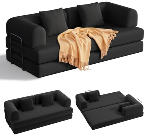 Xbro Schlafsofa 200 cm, 5-in-1 Bodensofa klappbar, Sofa Bett ohne Gestell mit Armlehnen & 2 Kissen, Cord Stoff, wandelbares Klappsofa für Wohnzimmer Schlafzimmer Gästezimmer, 200x100x61 cm, Dunkelgrau
