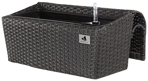 Gartenfreude Jardinières en résine tressée avec Support et système d'irrigation, de Couleur Anthracite, 52 x 25 x 22 cm