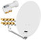 hb-digital SAT Anlage Set: 60cm Spiegel von Opticum Schüssel aus Stahl in hellgrau + Quad LNB UHD 404 W in weiß von hb digital 4 Teilnehmer DVB-S/S2 FullHD 3D 4K Ultra HD + 8X F-Stecker vergoldet