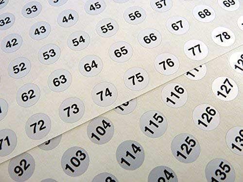 Silver 13mm Round Consecutive, Sequential Number Sequence Labels, Numbering Stickers, from 1-160