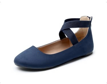 DREAM PAIRS Women's Sole_Stretchy Navy Elastic Ankle Straps Ballet Flats Shoes Size 11 US/ 9 UK