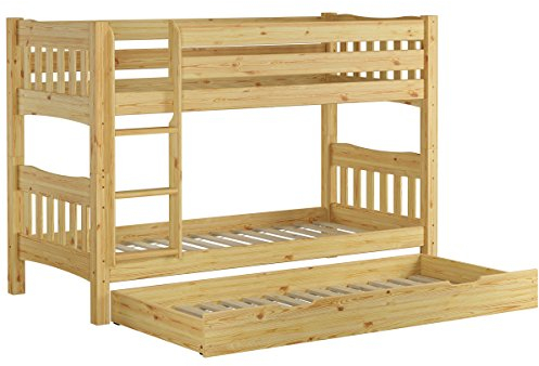 Erst-Holz®Etagenbett Kiefer massiv mit Rollroste u Gästebettkasten Kinderetagenbett 60.15-09 Ni70 S7