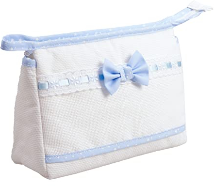Filet - Trousse da viaggio in cotone con interno impermeabile | Chiusura con cerniera | Tela aida ricamabile all'esterno | Dim 24x16x6cm | Azzurro e bianco