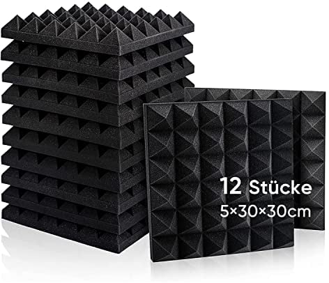 12 Pack Set Acoustic Foam Panels, Studio Wedge Tiles, 2 X 12 X 12 Acoustic Foam Sound Absorption Pyramid Studio Treatment Wall Panels