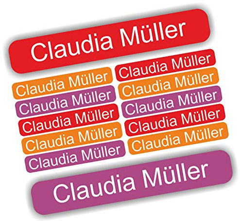 INDIGOS UG - Namensaufkleber Kinder Schule - 54 Namensschilder selbstklebend Mini - rot - 40x6mm - Aufkleber selbst gestalten - personalisiert mit Wunschtext - für Kindergarten, Sport