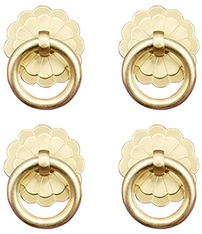 Tiazza 4 tiradores de latón antiguo para armarios de cocina, armarios, cajones, muebles vintage, anillo de tracción de estilo vintage (Oro)