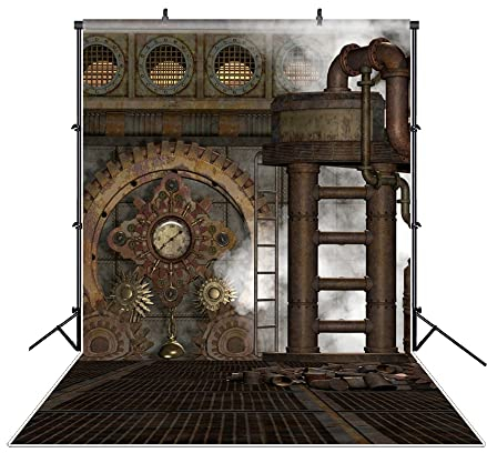 DASHAN 5x7ft Polyester Antik Vintage Rusty Steampunk Hintergrund Industrie Getriebe Metall Uhr Altes Metall Zahnrad Fotografie Hintergrund Dampfmaschine Nostalgie Eisen Kette Pipelines YouTube Foto