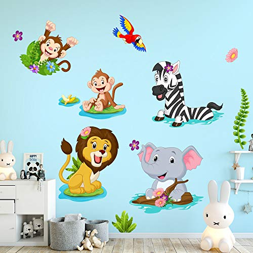 kina - R00532Baby Wandaufkleber Ökologische und hypoallergene Weicher repositionierbarer Stoffeffekt - Savanne-Zoo-Dschungel Neugeborene Wanddekoration Kinderzimmer selbstklebende Tapete