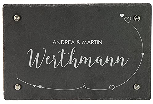 LAUBLUST Türschild Schiefer Personalisiert - Schiefertafel mit Druck - Geschenk zur Hochzeit | 3 Größen - Serie: Willich