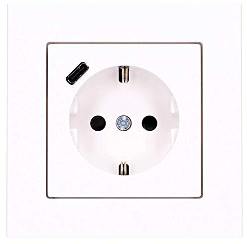 Jung SCHUKO USB-Steckdose Typ C (max. 3A) Komplett-Set Serie A: Steckdose A152018CWW und 1-fach Rahmen A5581BFWW Alpinweiß