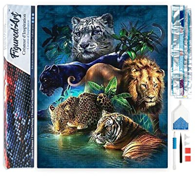 Figured'Art Diamond Painting Erwachsene 40x50cm Ganze Leinwand gerollt Dschungeltiere 5D Bilder Eckige Steine - DIY Set Basteln