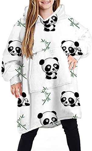 Kinderdecke, Hoodie, übergroß, kuschelig, flauschig, Sweatshirt, Fleecedecke mit riesiger Tasche, weich, warm, gemütlich, SherpaKapuzenpullover, tragbare Decke für Teenager, Mädchen, Jungen, Panda,