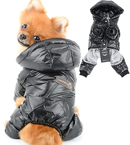 PAIDEFUL Wasserdichter Kleiner Hund Wintermantel Kapuzenjacke Puffermantel für Welpen Chihuahua Kleidung Kaltes Wetter Mädchen Jungen Große Katze Bekleidung Haustier Schneeanzug Winddicht Schwarz M