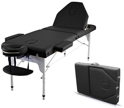 Table de Massage Pliante QUIRUMED Elite Aluminium, 186 x 66 cm, Couleur Noir, Table de Massage, Similicuir, Revêtement Haute densité, Léger, Réglable en Hauteur, Réglable en Hauteur