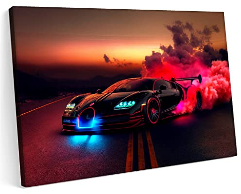 Printonia Bilder Leinwandbild 120x80cm Bugatti Divo Sportwagenrennen Neon Tuning