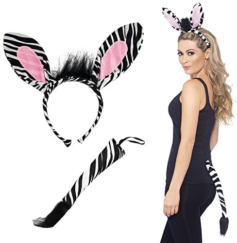Kostüm-set Zebra, Weihnachten Tierohren Stirnband, Zebra Kostüm Set, Haarreif Mit Ohren Und Schwanz, Stirnband Ohr Krawatte Und Schwanz Zubehör, Tier Tiara, Dschungel, Kostüm, Karneval, Mottoparty