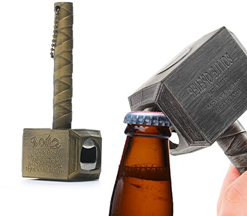 Thor Hammer Flaschenöffner,Bier flaschenöffner,Avengers kreativer Korkenzieher,Wand-Flaschenöffner mit Magnet,Flaschenöffner Getränke Perfekt für Bar Party BBQ Camping Bier und Familien (Gold)